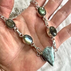 925 Caribbean Larimar + Flash Labradorite Necklace